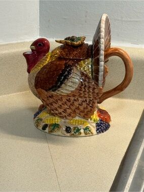 Hand-Painted Ceramic Turkey Pitcher – Multicolor